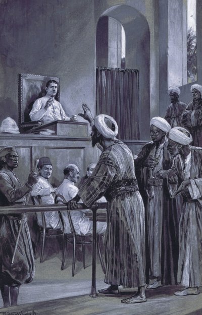 Sir William Lloyd Matthews utdelade rättvisa på Zanzibar 1882 av after Richard Caton II Woodville